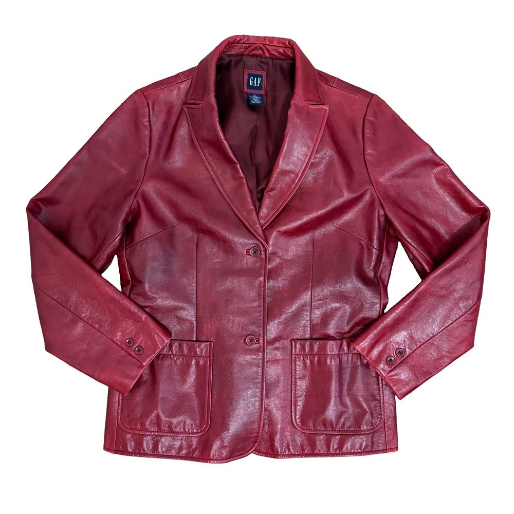 GAP Y2K Women's Large Deep Red Oxblood Color Genuine Leather Lined Jacket